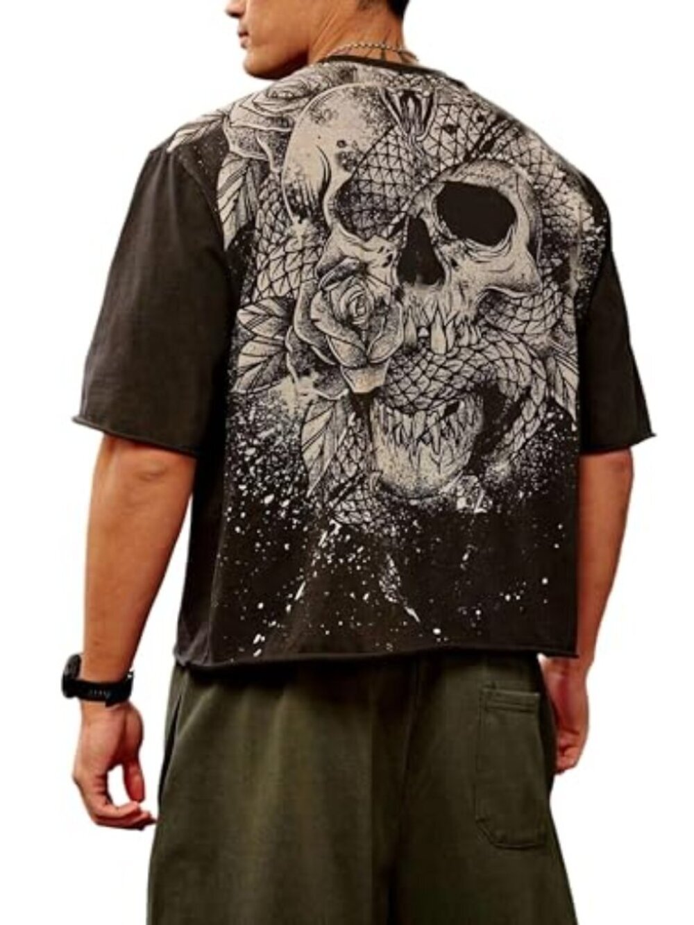 🆕 Men’s Oversized Skull Graphic T-Shirt Vintage Wash Streetwear Tee for Gym